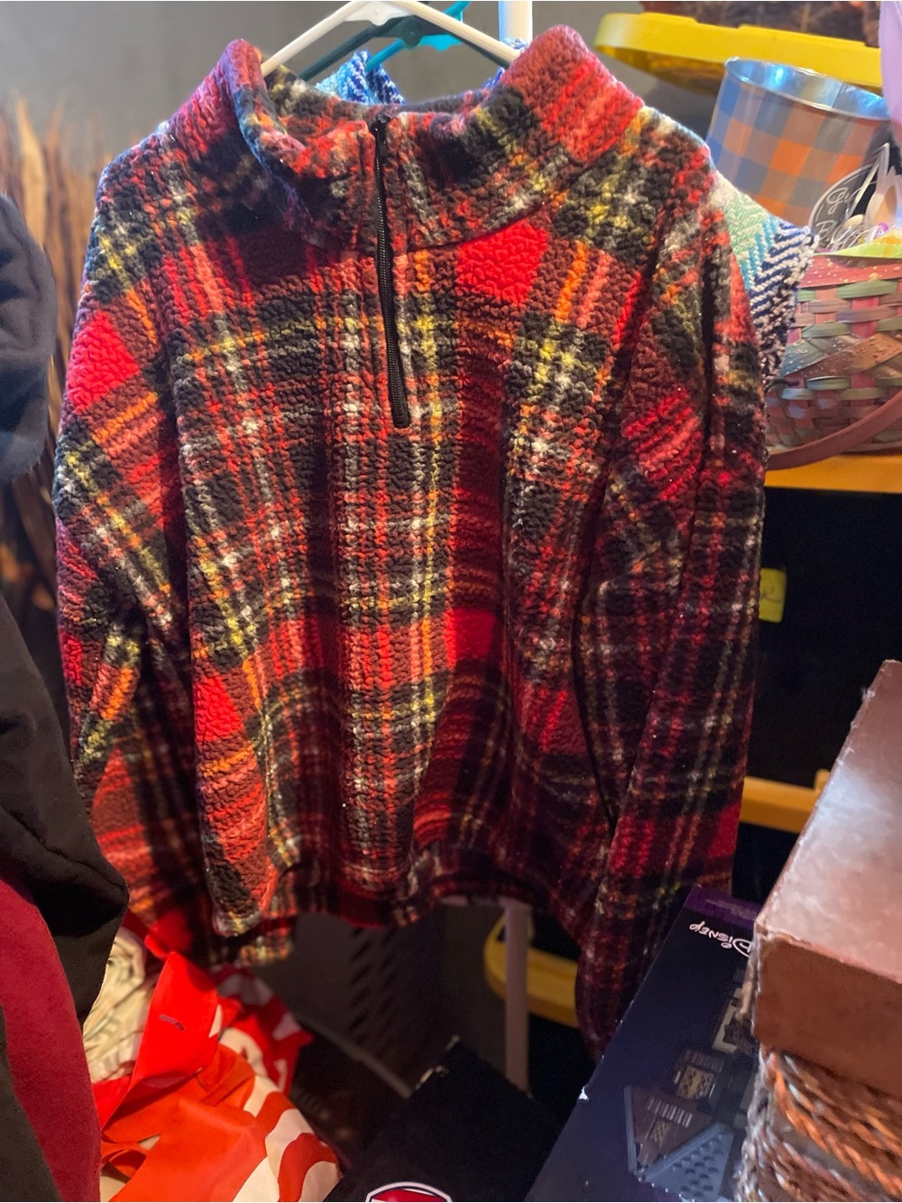 Men's Red Plaid Half-Zip Sweater - Classic Casual